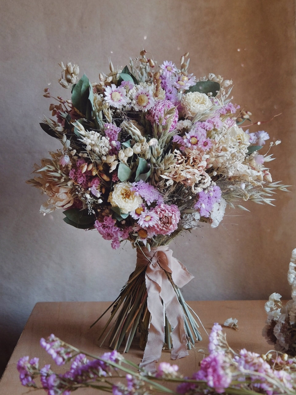 Large pastel dried flower bouquet