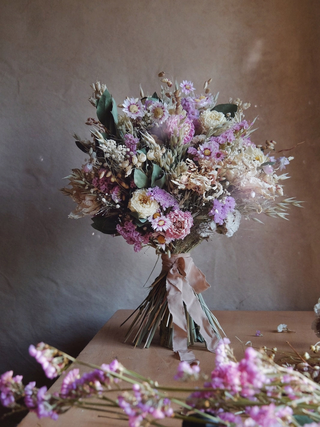 Large pastel dried flower bouquet
